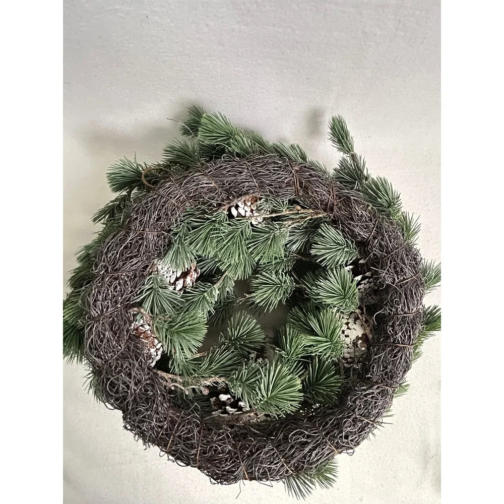 Rustic Winter Farmhouse OZFHUA 13in Green Pinecone Cedar Pine Wreath